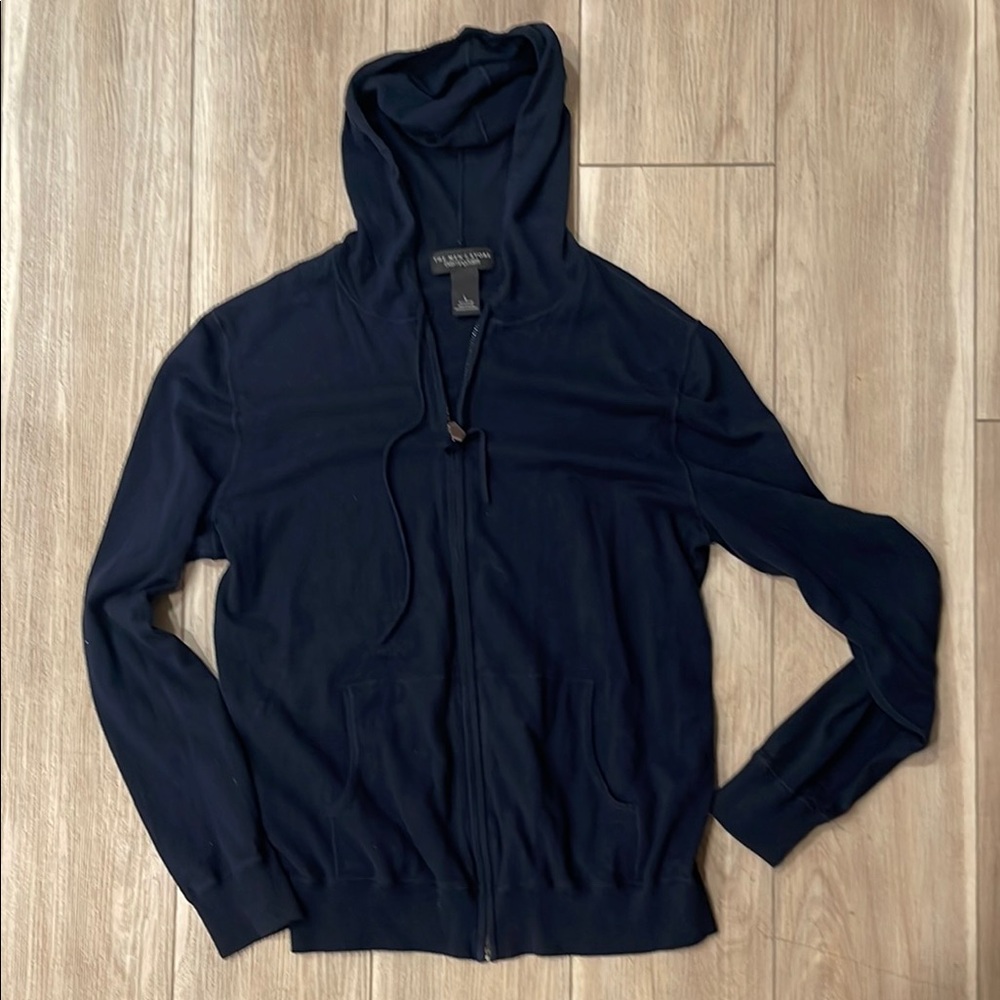 Navy Blue Men's Zip Up Sweater by Bloomingdale’s Size L